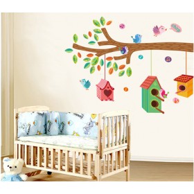 Bird Cages Hanging On The Branch Wall Sticker